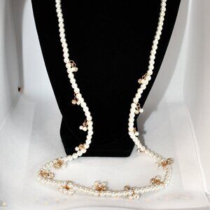 Dillards Long Gold Pearl, CZ Clusters 31" Necklace #93743NKPRGD NWT  Details:  3